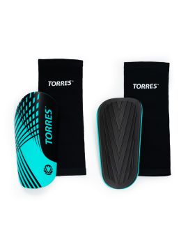 Щитки футбольные TORRES Pro с чулком, без голеностопа, без заст., эласт. чулок, черно-бирюзов