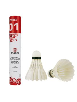 Воланы для бадминтона TORRES 01, перо/пробка, 12 шт
