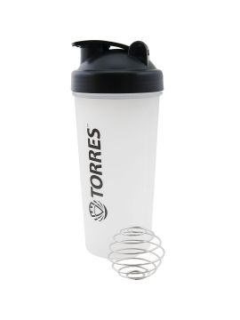 Шейкер спортивный TORRES 600мл, черная крышка с колпачком, пластик, прозрачный