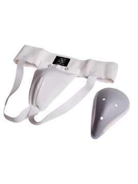 Защита паха с пластиковой чашкой FIGHT EXPERT белый (полиэстер, х/б, резина, Белый)